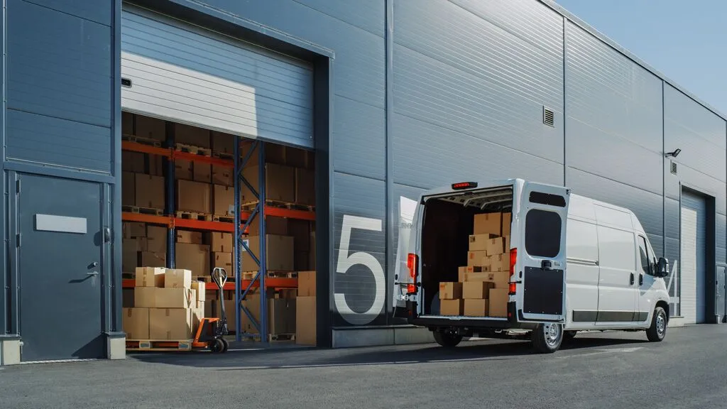 A loaded delivery van at a SuLinda warehouse bay