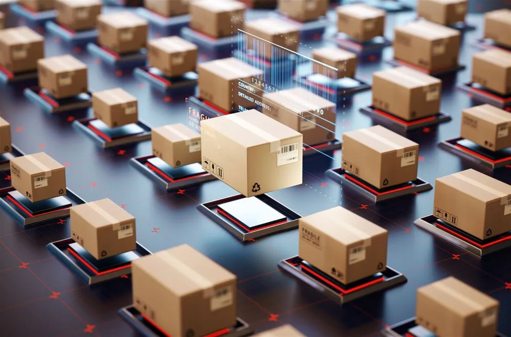 Packed boxes on an automated sorting floor